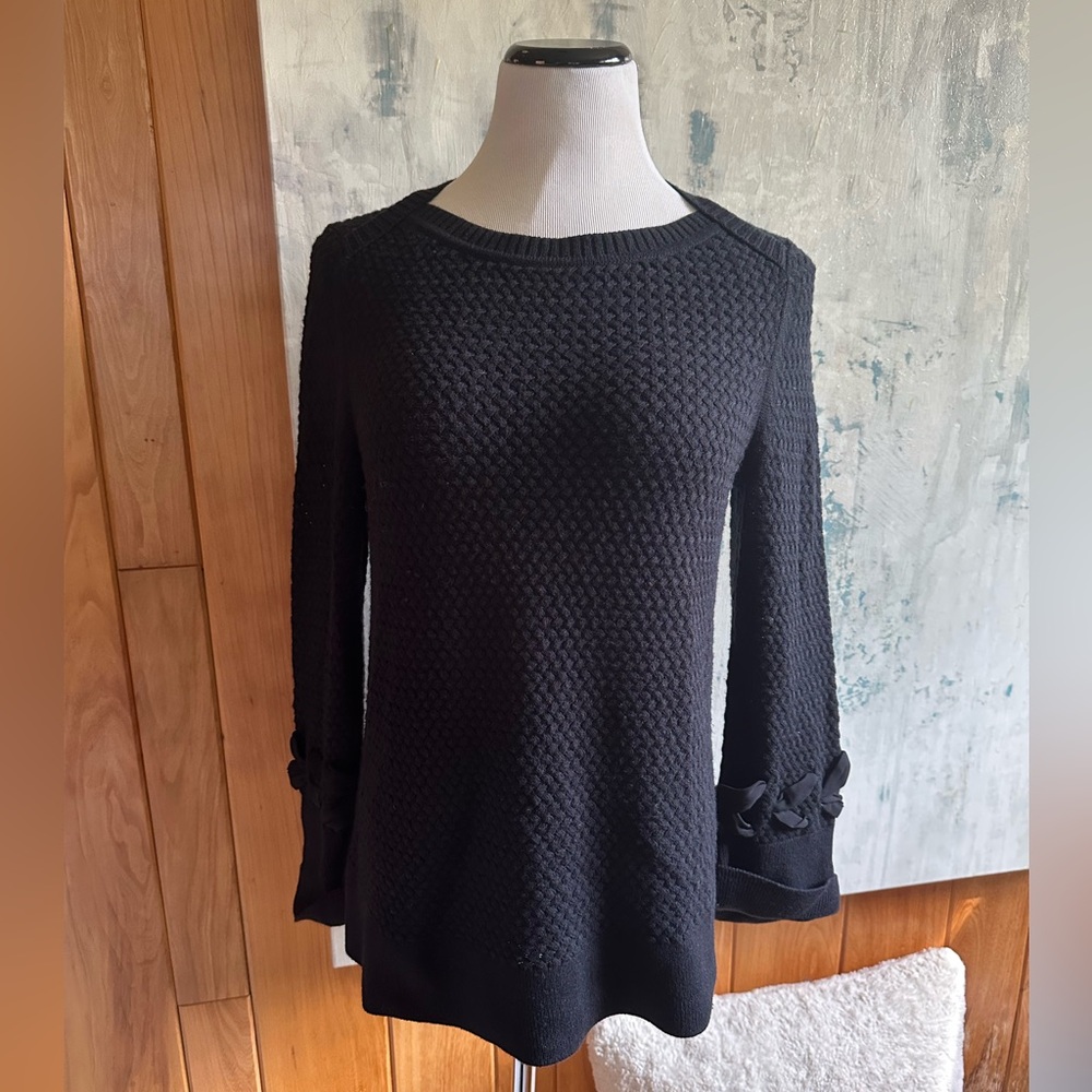 Etcetera Black Textured Knit Sweater. Wide Sleeves. Sz. Med. Wool Blend.